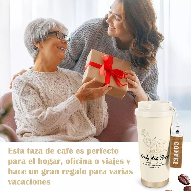 Termo Para Cafe Mug Vaso Termico 530ml Sellable Inoxidable Blanco-5