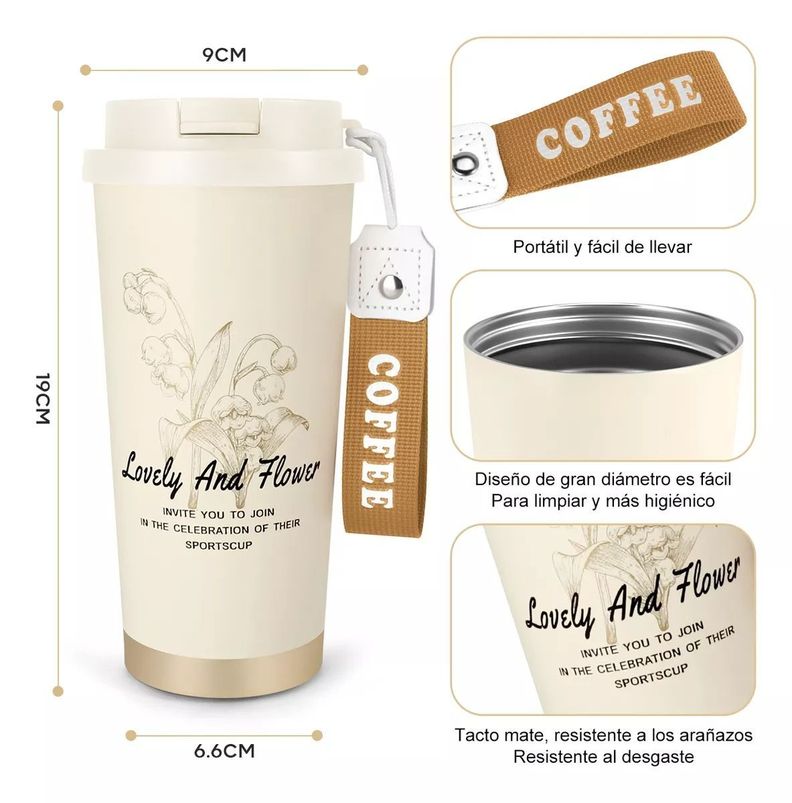 Termo Para Cafe Mug Vaso Termico 530ml Sellable Inoxidable Blanco-7