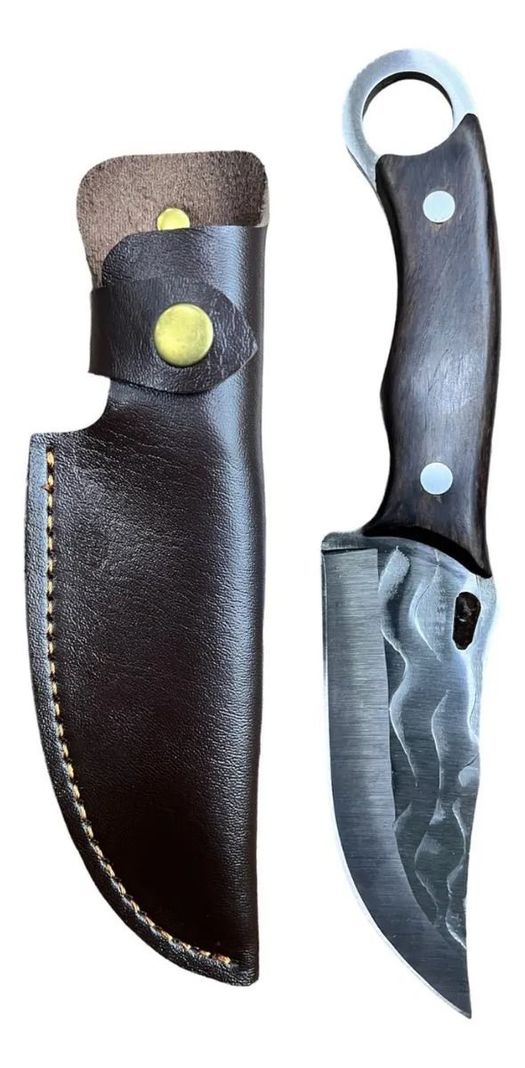 Cuchillo Autodefensa Para Cazador Y Funda De Cuero Lisa