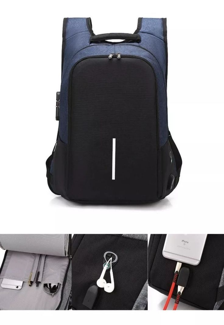 Mochila Ejecutiva Usb Porta Notebook Y Candado Azul-1