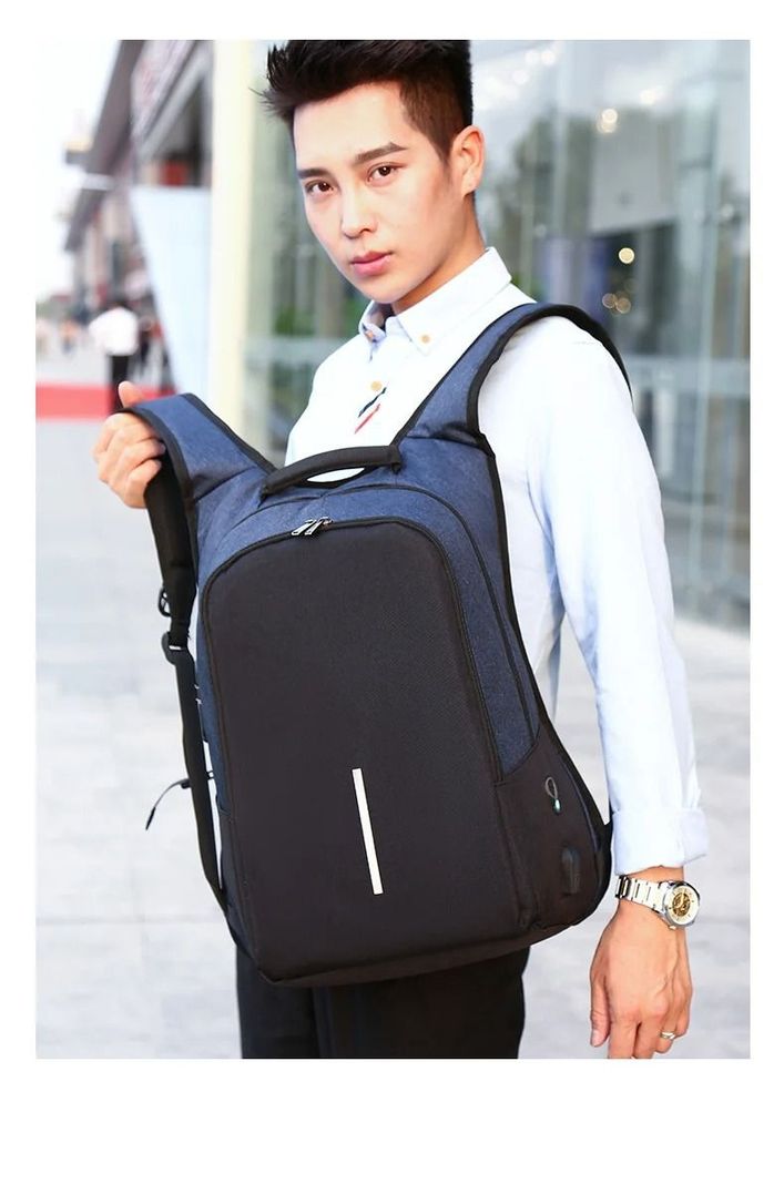 Mochila Ejecutiva Usb Porta Notebook Y Candado Azul-2