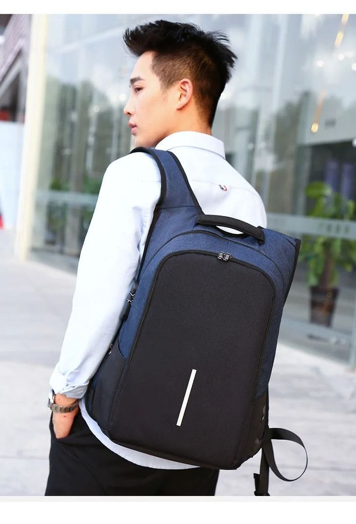 Mochila Ejecutiva Usb Porta Notebook Y Candado Azul-3