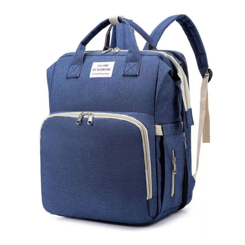 Mochila 3 En 1 Pañalera Cuna Y Mudador Portátil Para Bebés Azul-0