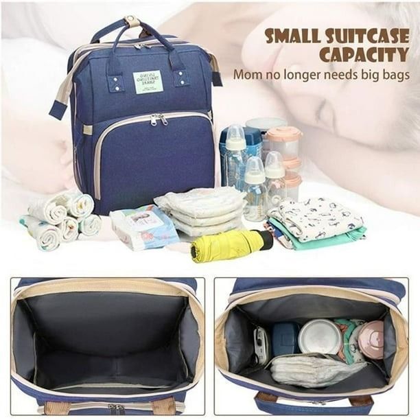 Mochila 3 En 1 Pañalera Cuna Y Mudador Portátil Para Bebés Azul-2