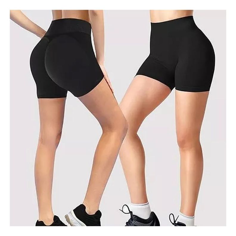 2 Short Mujer Calza Deportiva Short Push Up Levanta Cola Negro-1