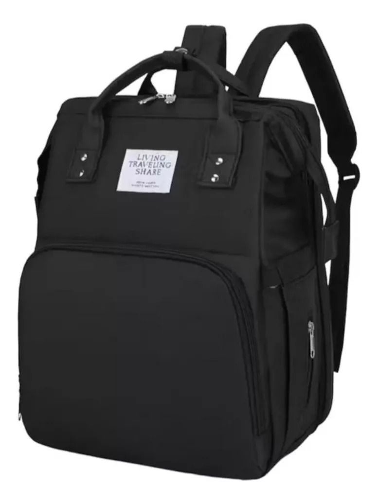 Mochila 3 En 1 Pañalera Cuna Y Mudador Portátil Para Bebés Negro-0