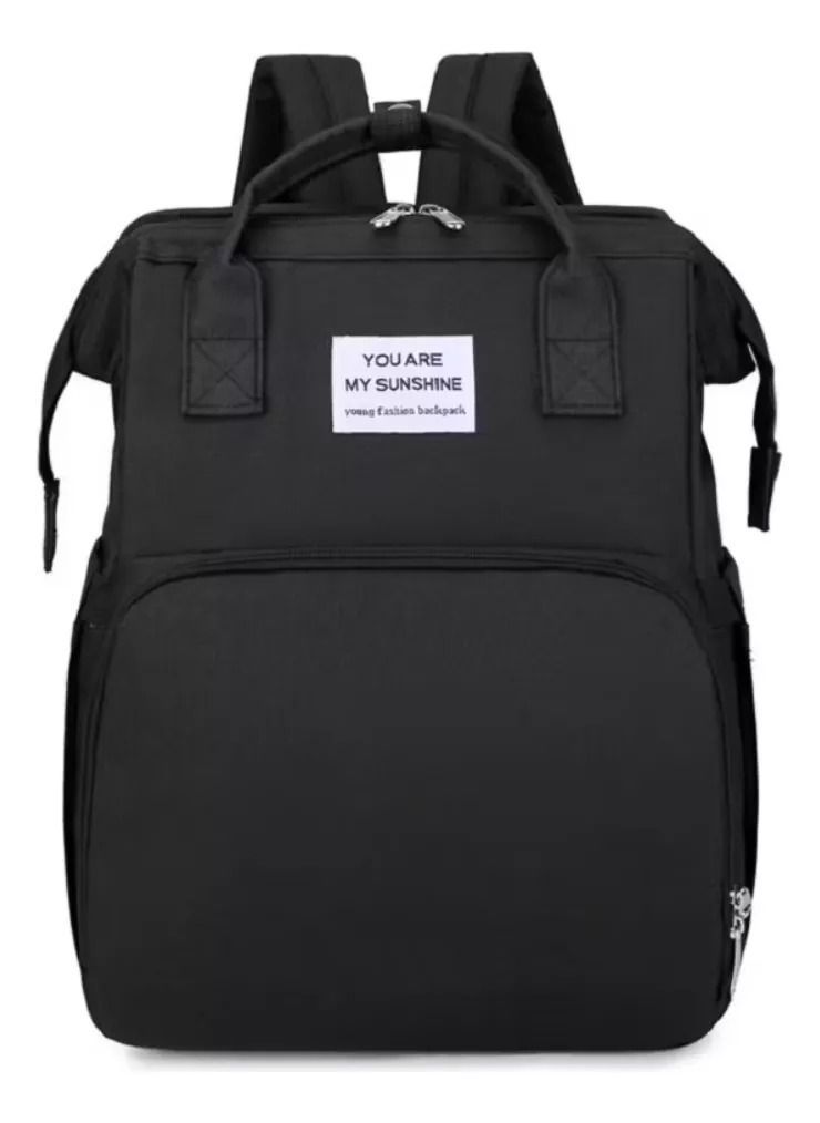 Mochila 3 En 1 Pañalera Cuna Y Mudador Portátil Para Bebés Negro-1