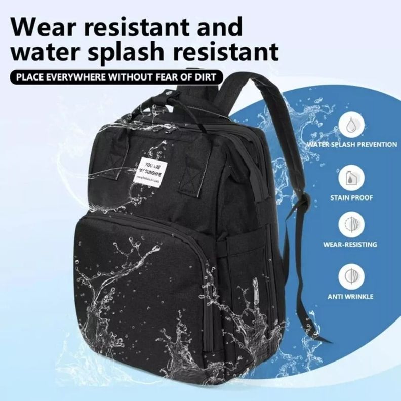 Mochila 3 En 1 Pañalera Cuna Y Mudador Portátil Para Bebés Negro-2
