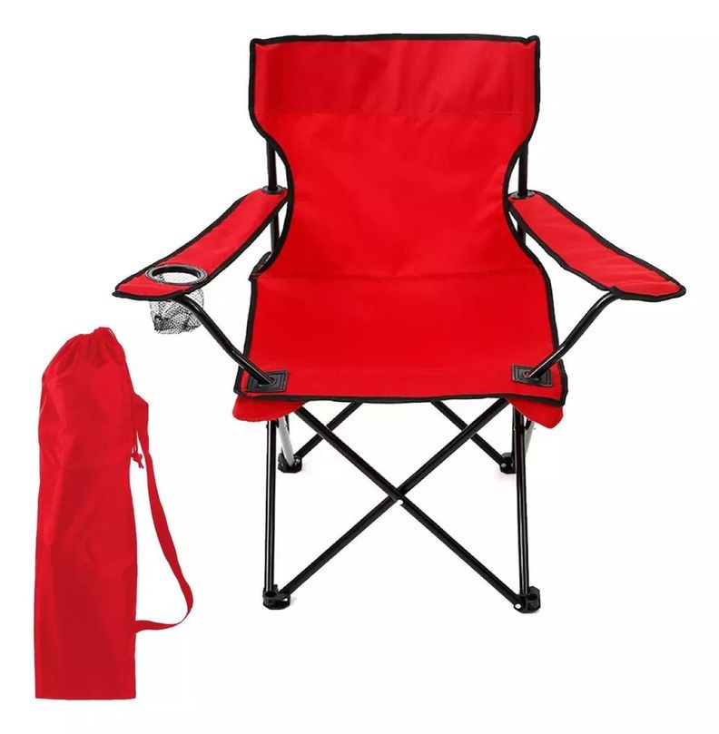Silla Plegable Portátil Para Camping Playa + Bolsa Rojo-0