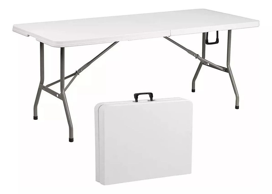 Mesa Plegable Camping 180 X 75 Cms Portátil Color Blanco-0