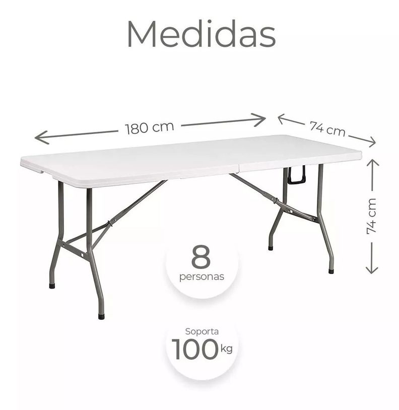 Mesa Plegable Camping 180 X 75 Cms Portátil Color Blanco-2