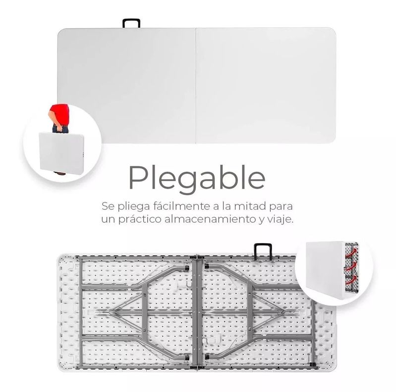 Mesa Plegable Camping 180 X 75 Cms Portátil Color Blanco-4