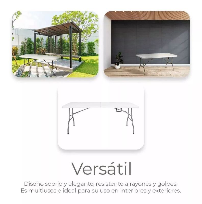 Mesa Plegable Camping 180 X 75 Cms Portátil Color Blanco-5