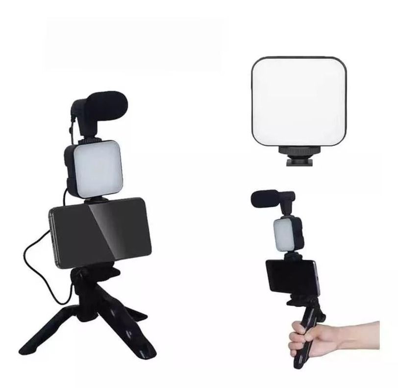 Kit De Grabacion Micrófono Luz Led Soporte Tripode-0