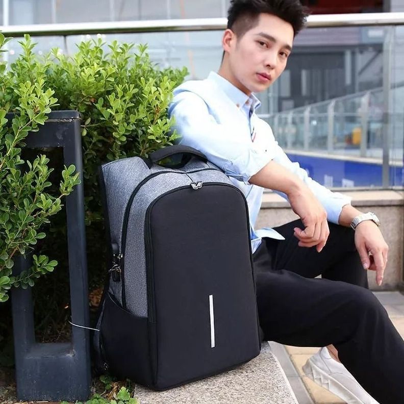 Mochila Ejecutiva Usb Porta Notebook Y Candado gris -3