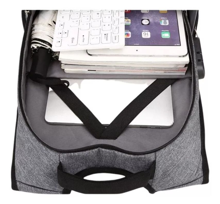 Mochila Ejecutiva Usb Porta Notebook Y Candado gris -5