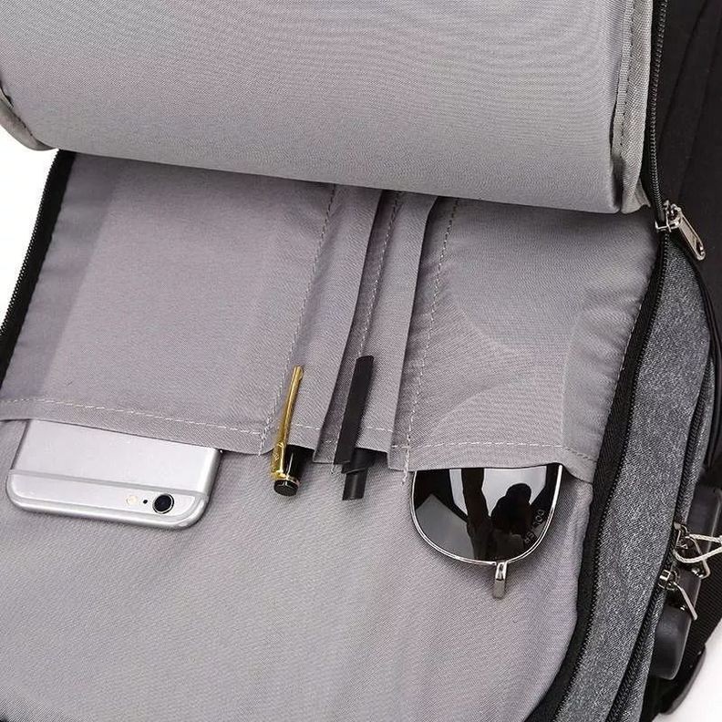 Mochila Ejecutiva Usb Porta Notebook Y Candado gris -7