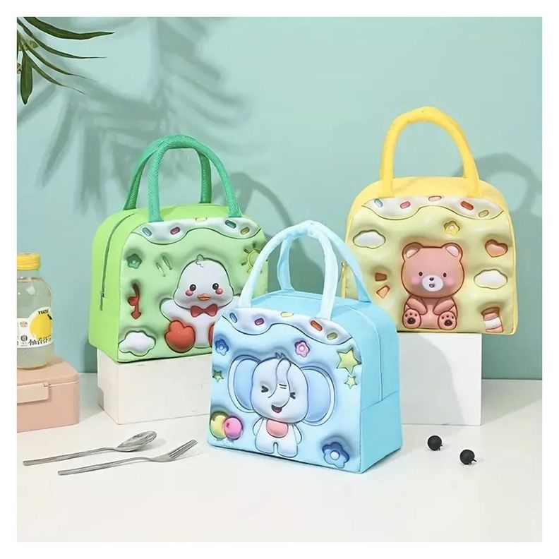4 Bolso Termico Tipo Lonchera Con Efecto 3d Celeste-4
