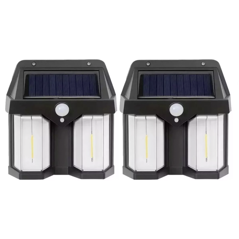 Packs 2 Lámpara Farol Solar Doble Con Sensor Luz Cálida-0