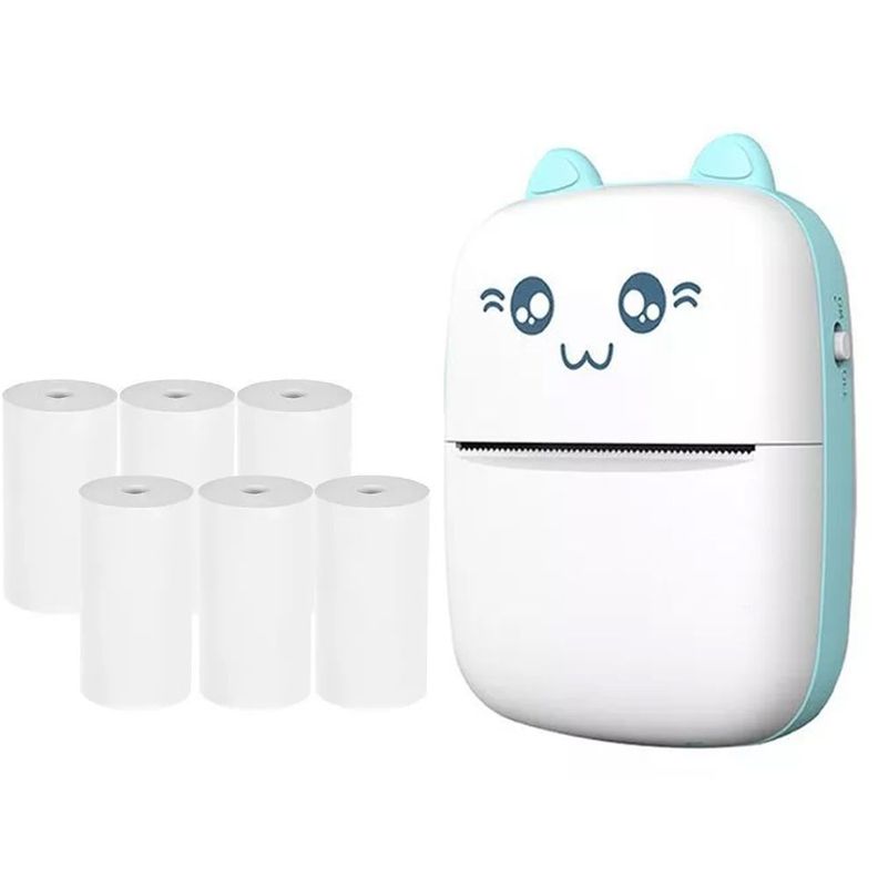 Mini Impresora Térmica Inalámbrica Con 6 Rollos Papel Azul-0