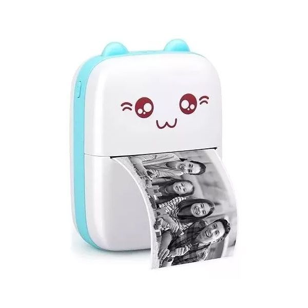 Mini Impresora Térmica Inalámbrica Con 6 Rollos Papel Azul-1