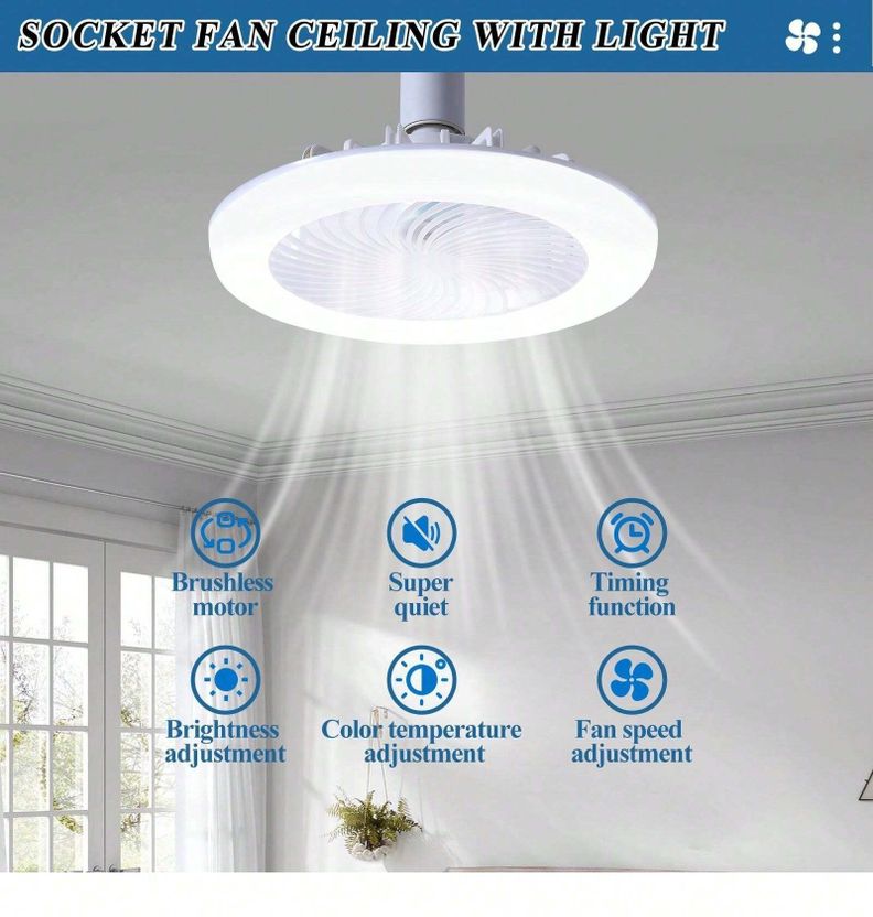 Ventilador Ampolleta Para Soquete E27 De Techo Luz Blanco-3