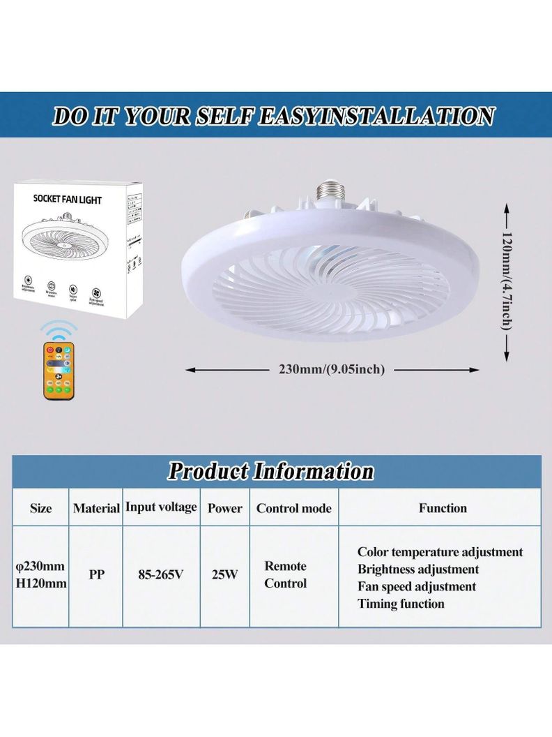 Ventilador Ampolleta Para Soquete E27 De Techo Luz Blanco-4