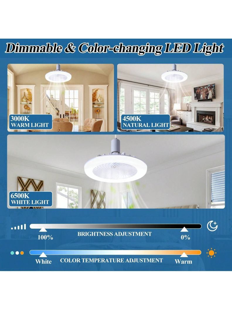 Ventilador Ampolleta Para Soquete E27 De Techo Luz Blanco-5