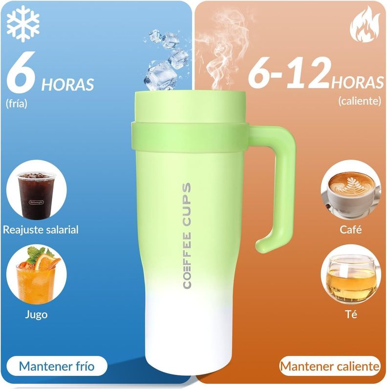 Vaso Térmico Mug De Acero Inoxidable 1.2 L Con Frio Y Calor Verde-1