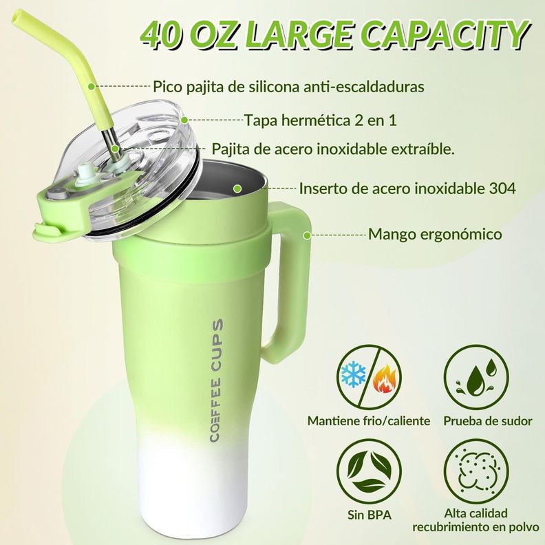 Vaso Térmico Mug De Acero Inoxidable 1.2 L Con Frio Y Calor Verde-2
