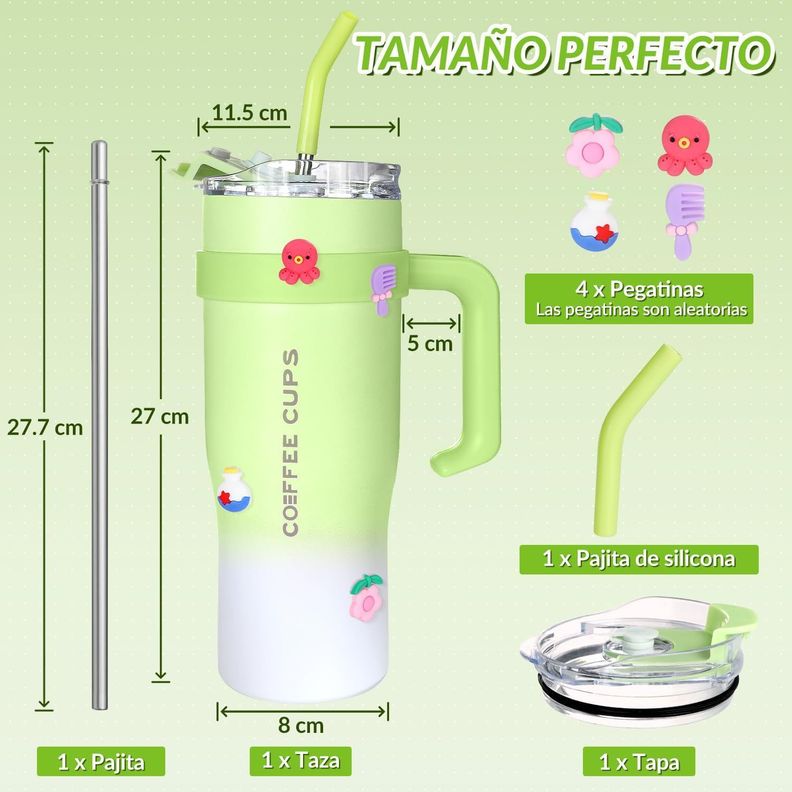 Vaso Térmico Mug De Acero Inoxidable 1.2 L Con Frio Y Calor Verde-4