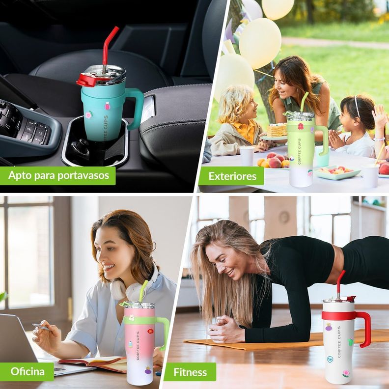 Vaso Térmico Mug De Acero Inoxidable 1.2 L Con Frio Y Calor Verde-5
