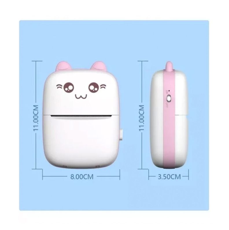 Mini Impresora Térmica Portátil Bluetooth Gatito + 11 Rollos Rosado-1
