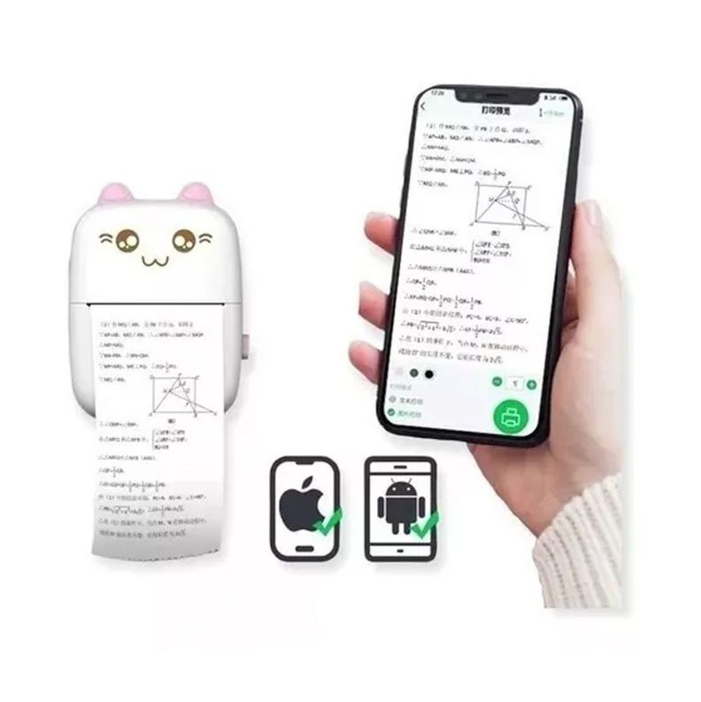 Mini Impresora Térmica Portátil Bluetooth Gatito + 11 Rollos Rosado-2