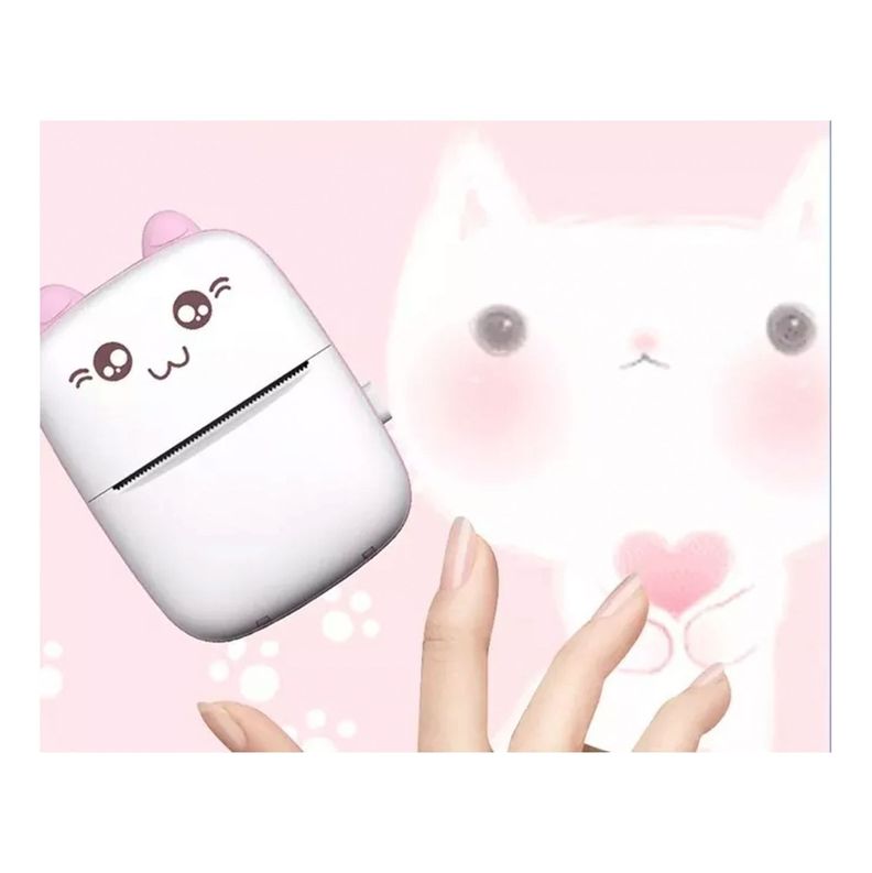 Mini Impresora Térmica Portátil Bluetooth Gatito + 11 Rollos Rosado-3