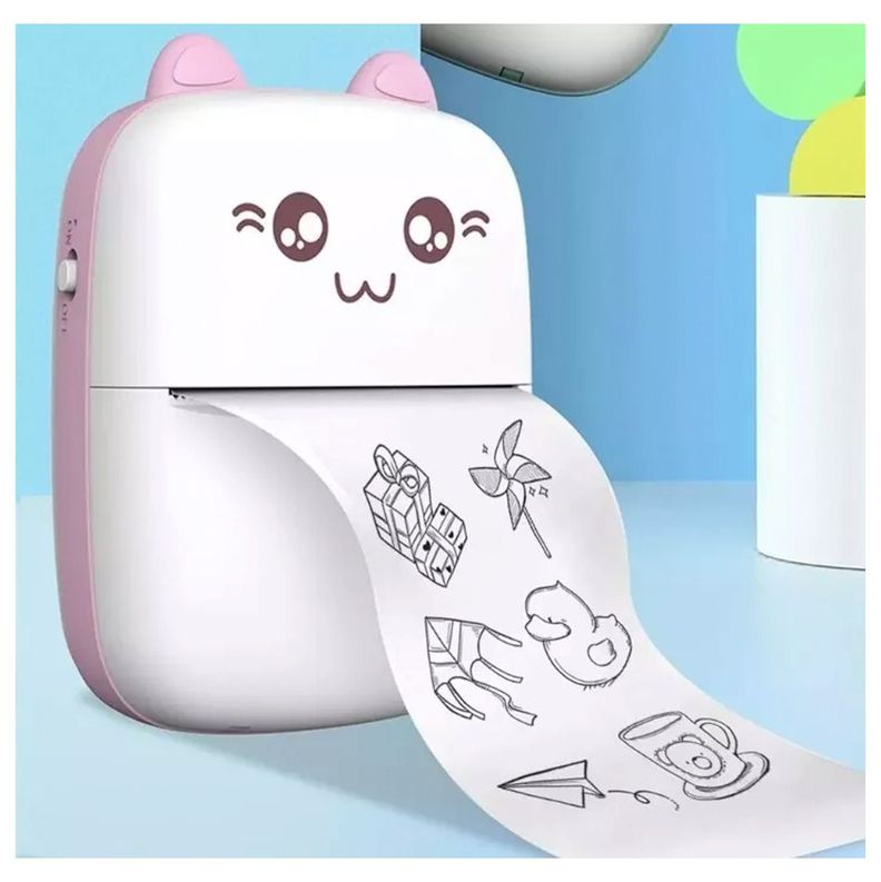Mini Impresora Térmica Portátil Bluetooth Gatito + 11 Rollos Rosado-4