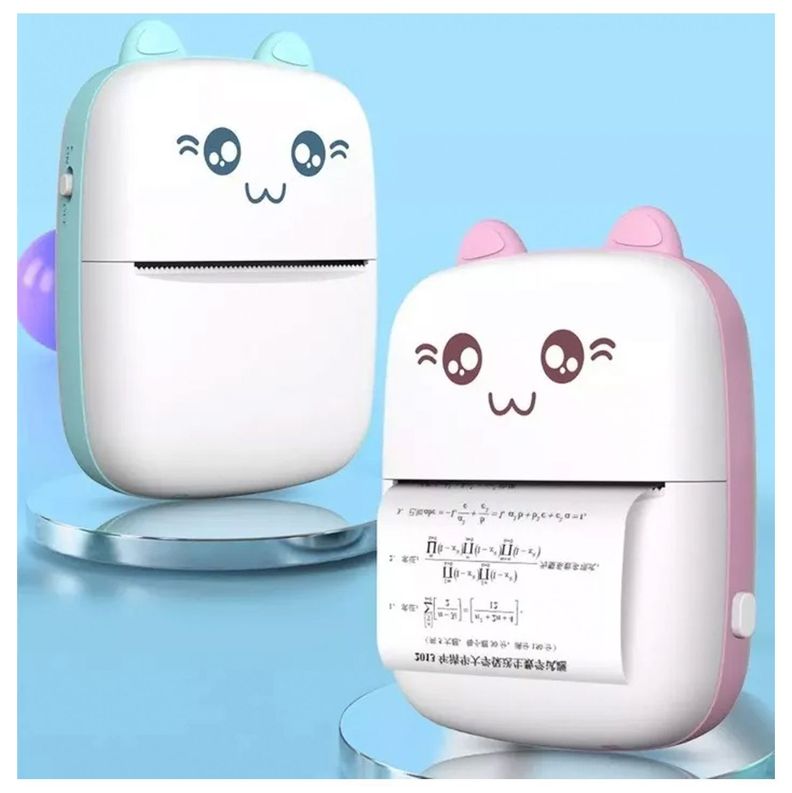 Mini Impresora Térmica Portátil Bluetooth Gatito + 11 Rollos Rosado-5