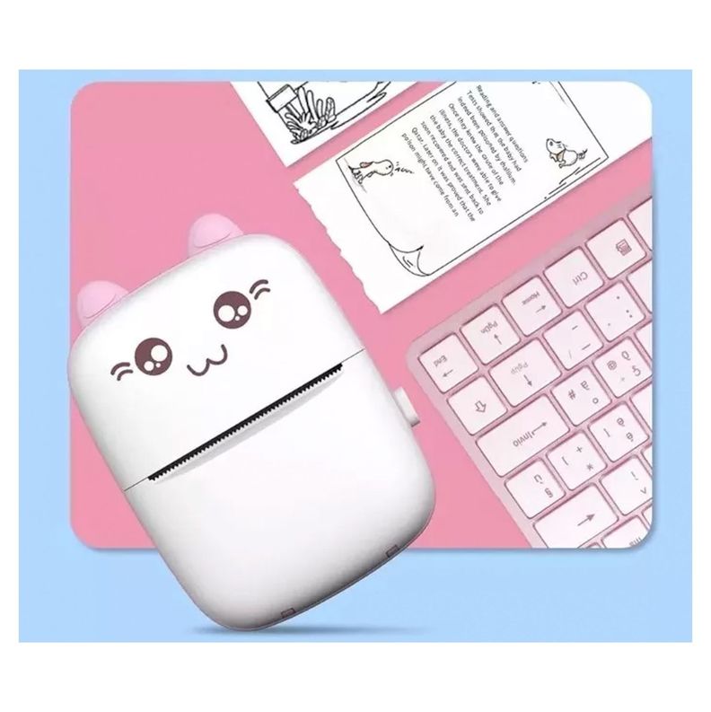 Mini Impresora Térmica Portátil Bluetooth Gatito + 11 Rollos Rosado-6