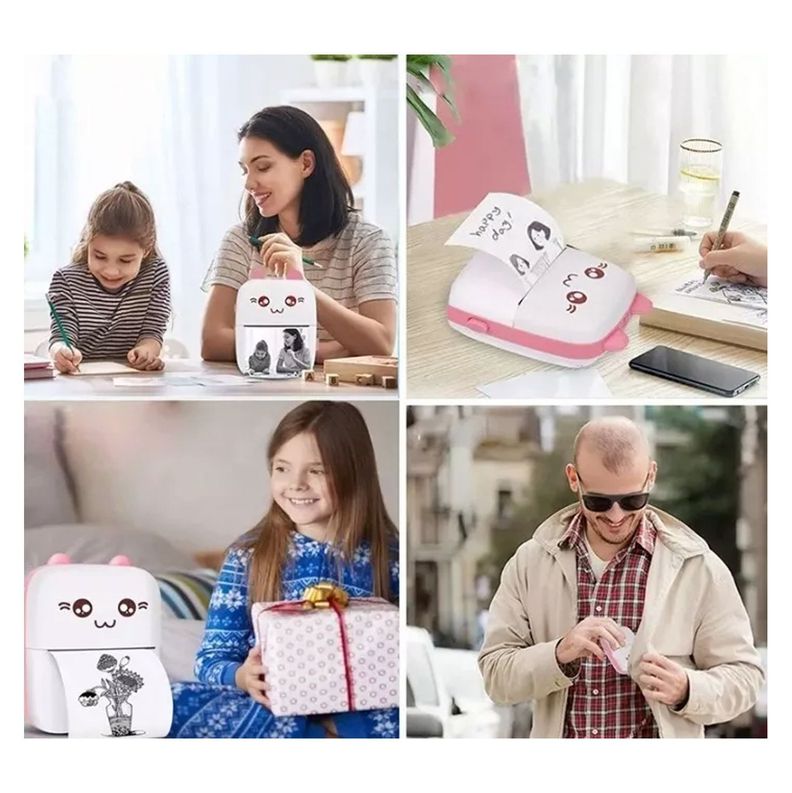 Mini Impresora Térmica Portátil Bluetooth Gatito + 11 Rollos Rosado-7