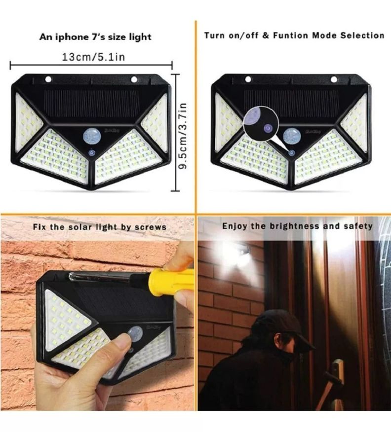Foco Con Sensor Movimiento Foco Led Solar Exterior 100 Leds-4