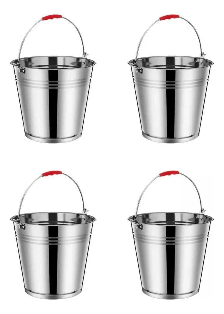 Pack 4 Hielera Cubeta Cubetera Hielo Metalica 12 Ltrs