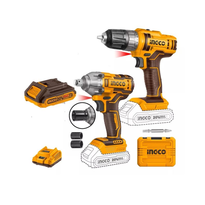 Kit Pack Inal Ingco 20v Taladro + Llave Impac Bl Cosli230702-7