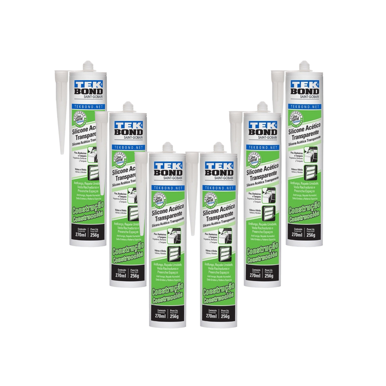 Pack 6 Silicona Acetica Construccion Tekbond 270 Ml Incoloro Transparente