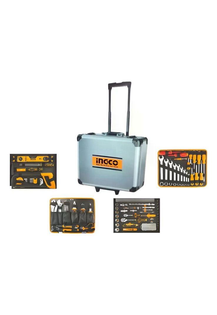 Caja De Herramientas Valija Maletin Metalico Con Ruedas 147 Piezas Ingco Hkthp21471 Plateado 1-2