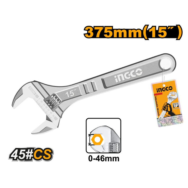 Llave Francesa Ajustable 0 46mm 375mm 15 Ingco Hadw131152 Acero