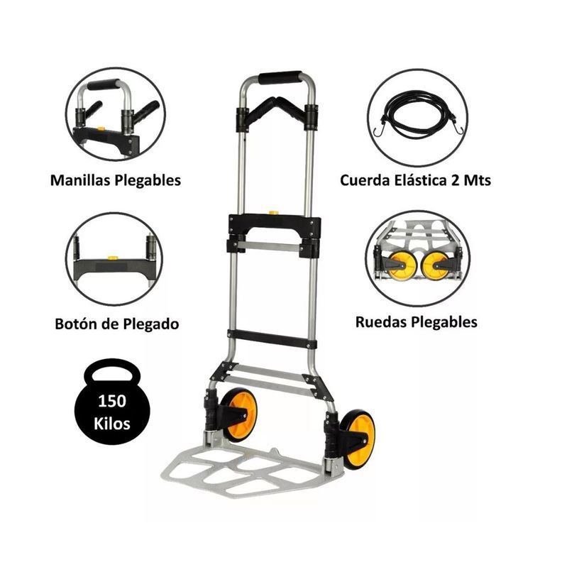 Carro Plegable Tipo Yegua Con Asa Acero 150 Kg 52x50x115 Cm-2