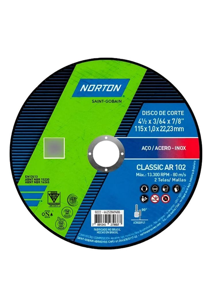 Disco De Corto Fino Norton 4-1/2 Classic Ar 102 Acero - Inox Azul Oscuro