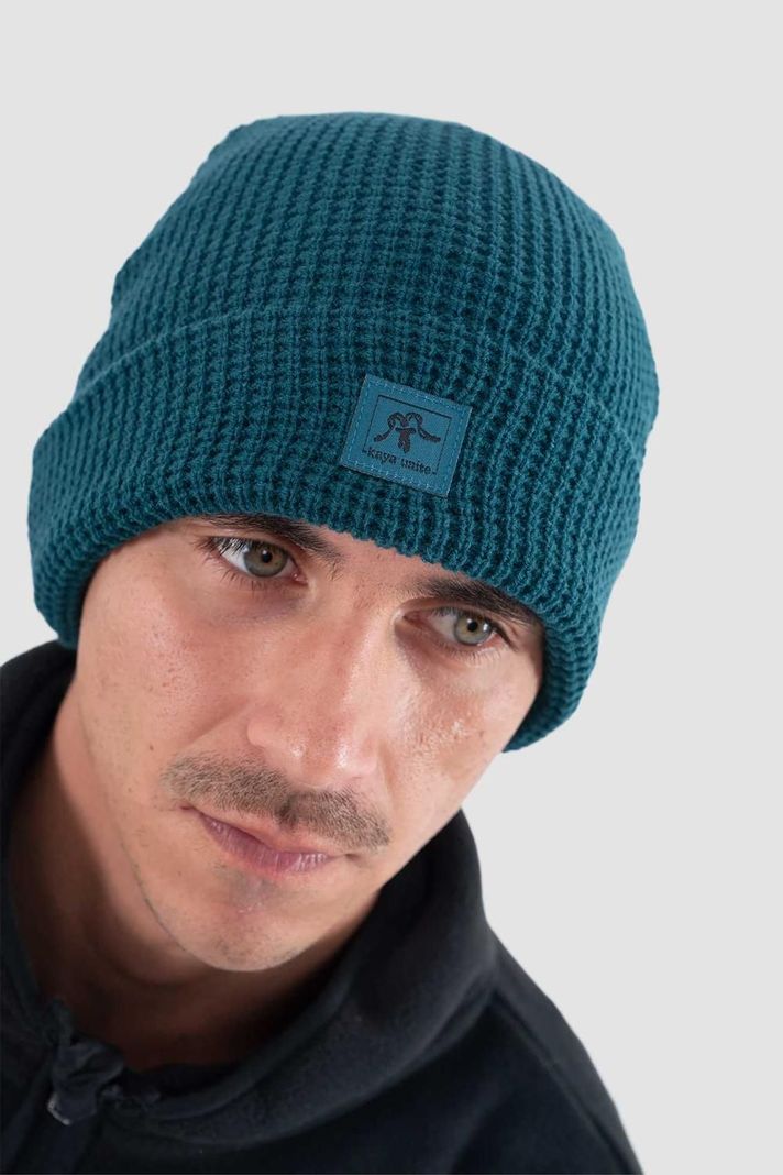 Gorro Beanie Waffle Logo Petrol-2