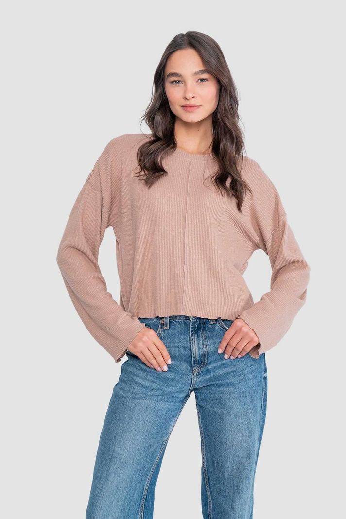 Polera Mujer Rib Manga Larga - Terracota-0