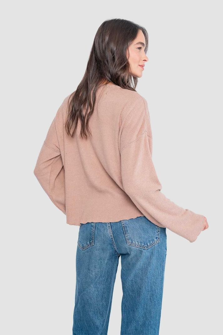 Polera Mujer Rib Manga Larga - Terracota-1